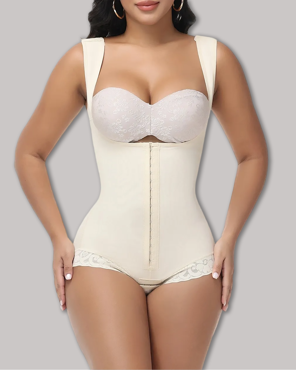 Curvy-Faja Button Down Bodysuit Shapewear - Tummy Control Thong Bodysuit with Snap Closure