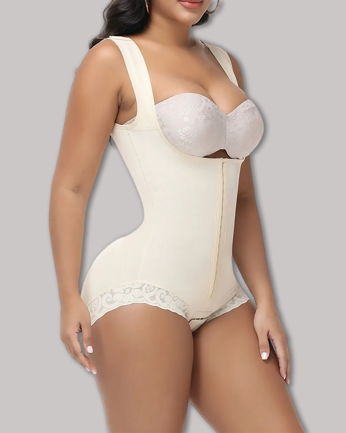 Curvy-Faja Button Down Bodysuit Shapewear - Tummy Control Thong Bodysuit with Snap Closure