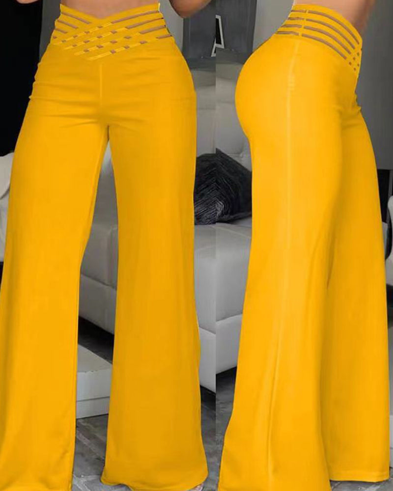 Pants Wide Leg Y2k High Waist Pants Sexy Crisscross Sheer Mesh Office Chic Flared Trousers Spicy Kpop Street Casual Korean Female Pant