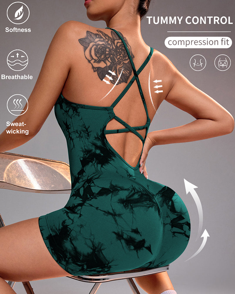 Tie-Dye Back Yoga Romper