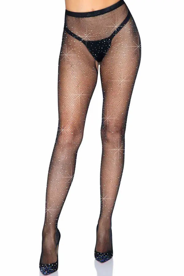 Black Lark Rhinestone Crotchless Tights