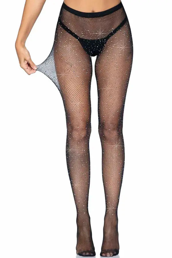 Black Lark Rhinestone Crotchless Tights