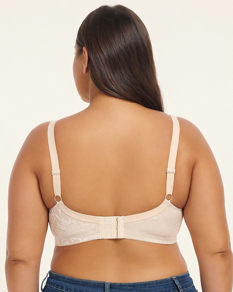 Plus Size Wire Free Jacquard Embroidered Lace Push Up Bra