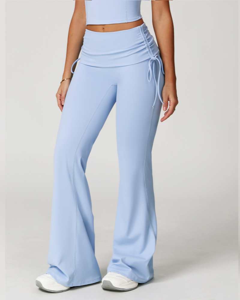 Fold Over High Waist Nude Feel Flared Yoga Workout Pants