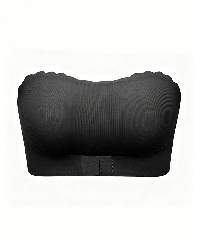Seamless Wireless Scallop Edge Strapless Front Closure Bra
