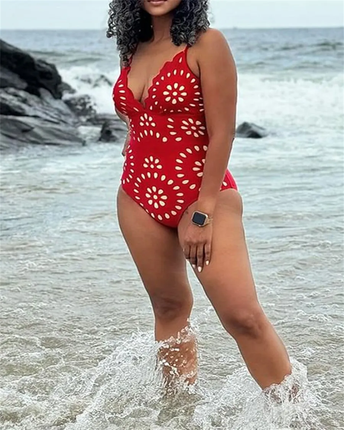 Flower Hollow One Piece Swimsuit and Skirt