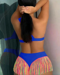Women's Solid Color Fringe Hem Bikini