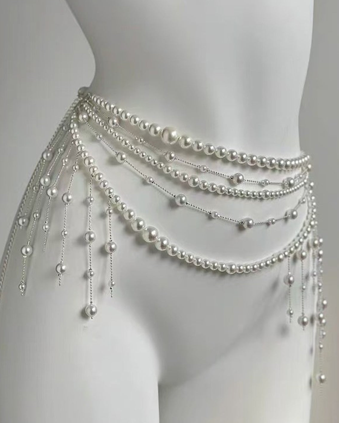 Stacked Tassel Pearl Beaded Waist Necklace