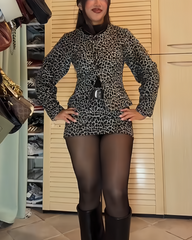 Stylish Leopard Print Crew Neck Long Sleeved Jacket
