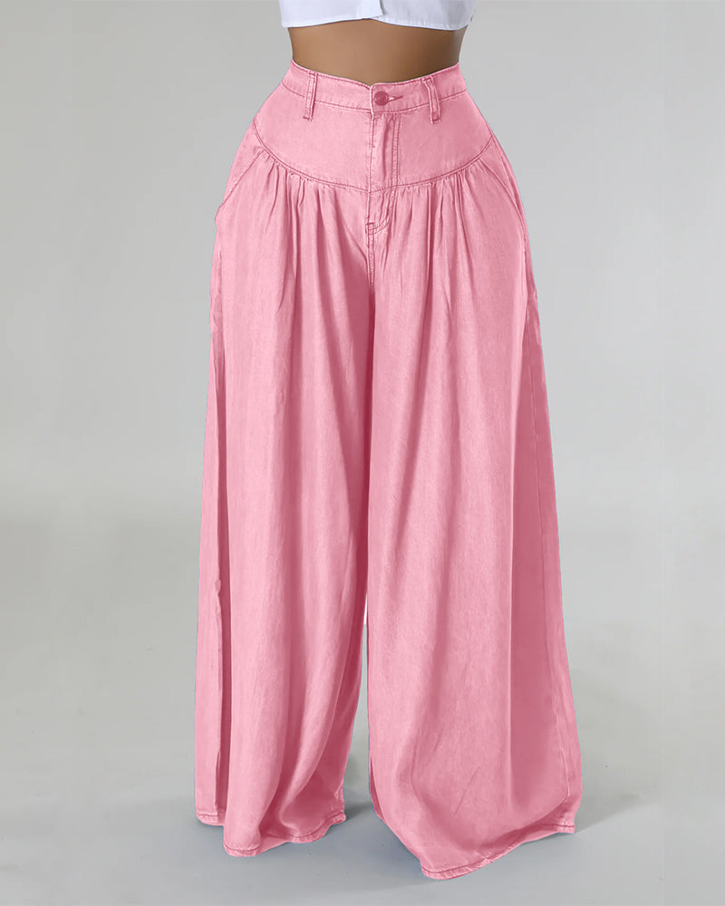 High Waist Zipper Wide Leg Denim Women Pants Jeans Casual Floor Loose Ladies Spring Longs Feminine Skirt Trousers