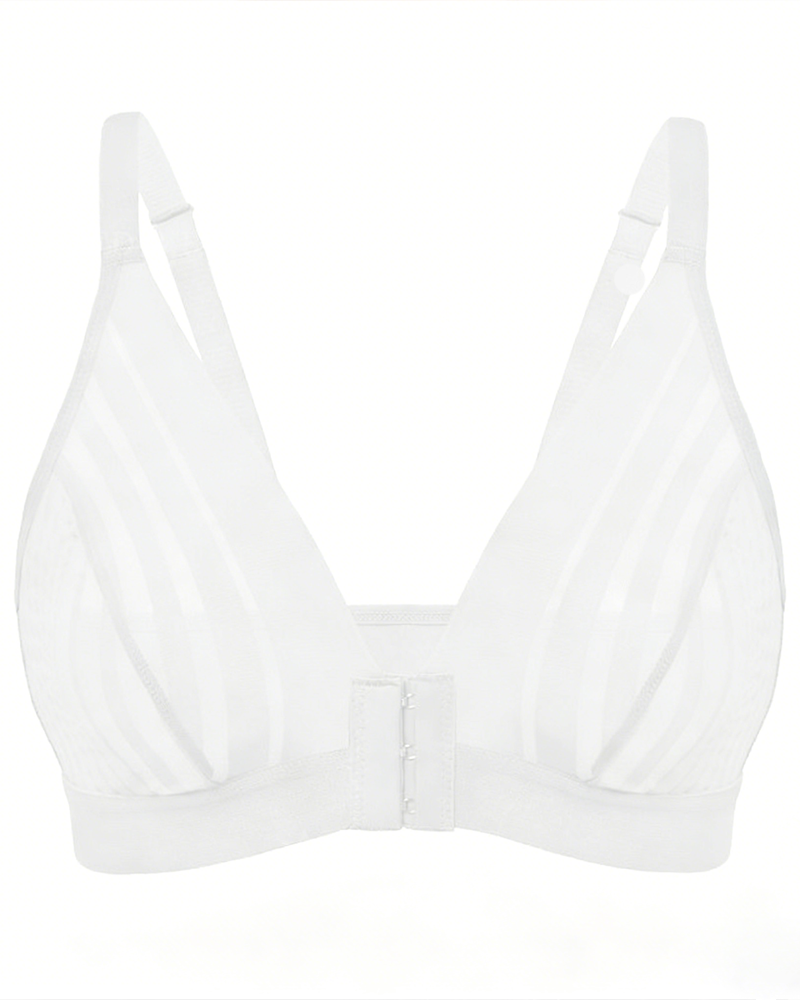 Sexy Striped Mesh Panel Non-Padded Wireless Front-Fastening Women's Bra