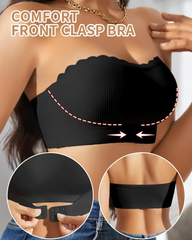 Seamless Wireless Scallop Edge Strapless Front Closure Bra