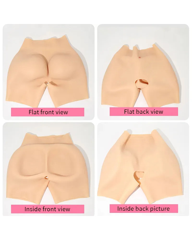 Women's Sexy Silicone Fake Butt Big Hip Enhancer Pads Shapewear Panties Open Crotch Silicone Body Shaper Pants with Three-Year Service Life