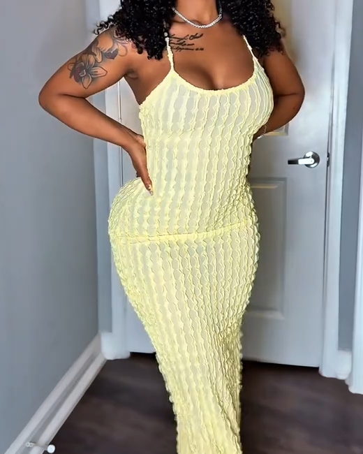 Women's Solid Criss Cross Backless Frill Dresses