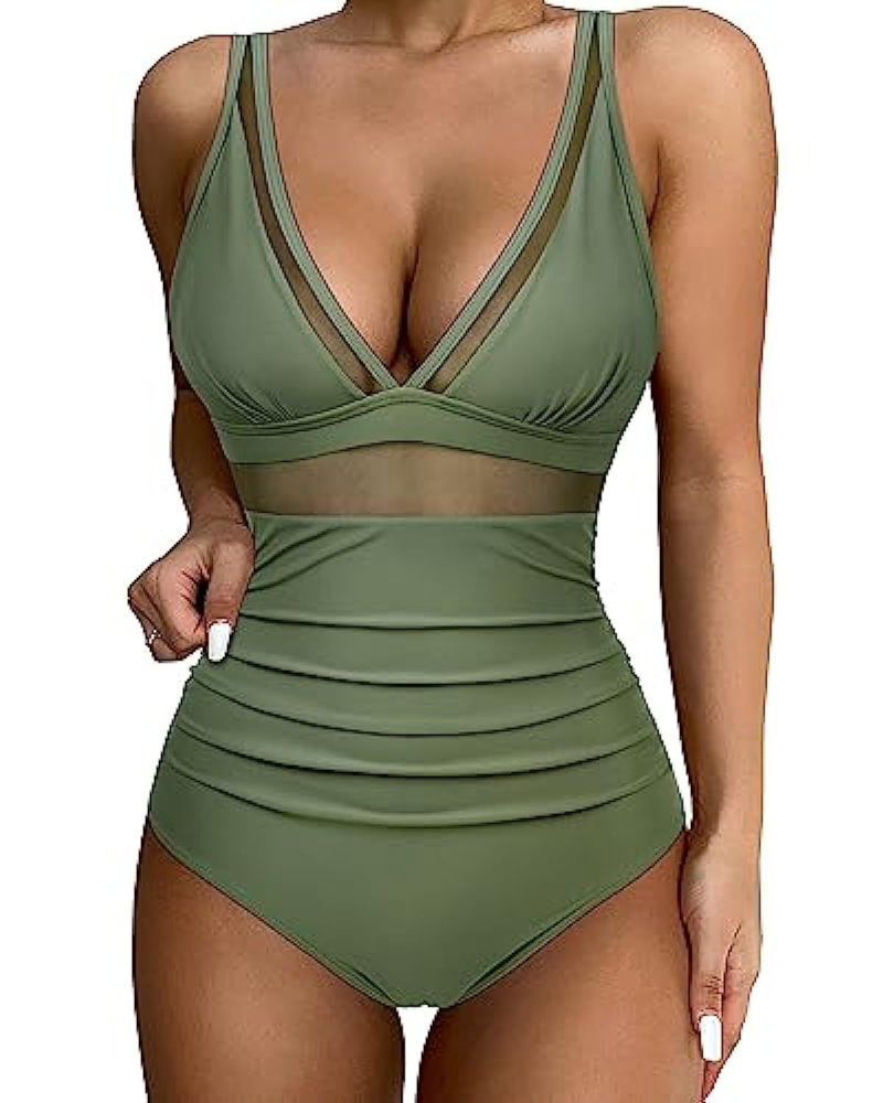 Mesh Panel High Waist Tummy Control One-Piece Swimsuit