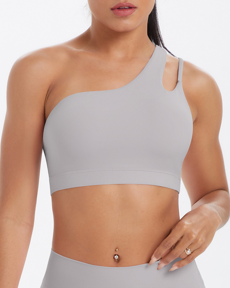 Asymmetrical One-Shoulder Backless Sports Bra