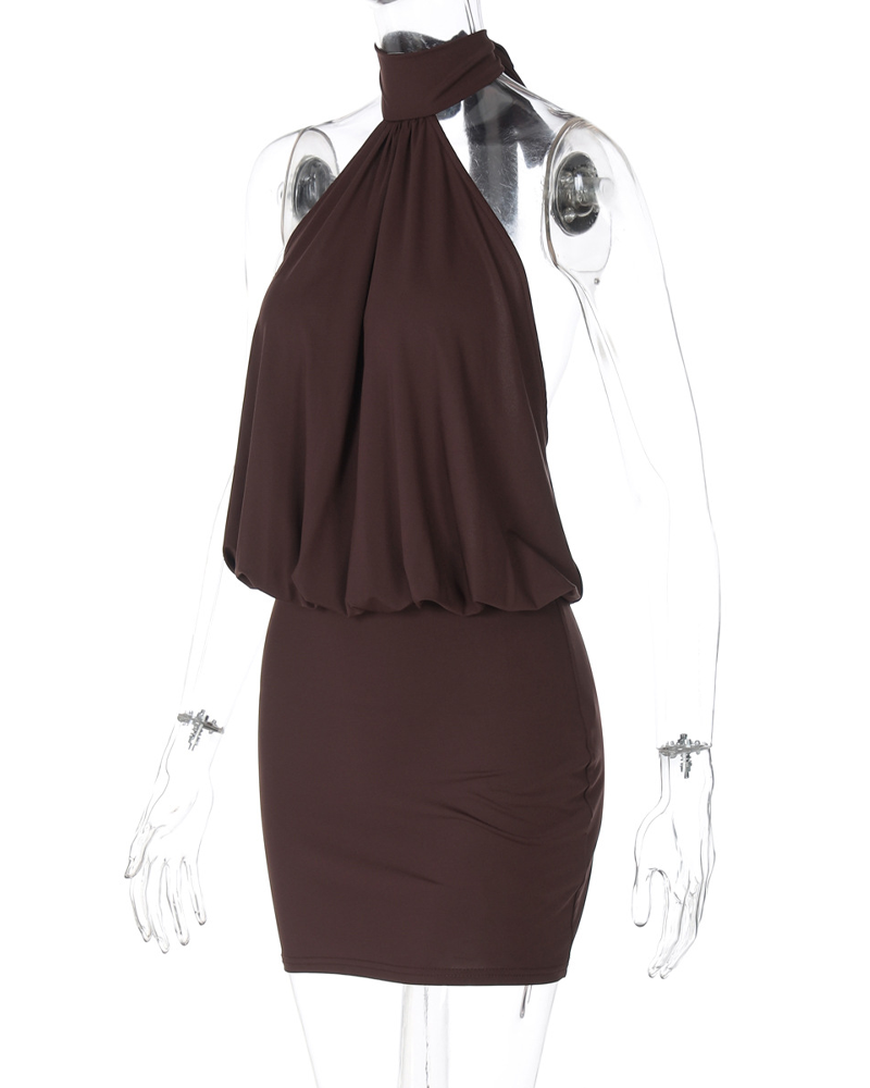 Sleeveless Halter Tie Backless Bodycon Mini Dress