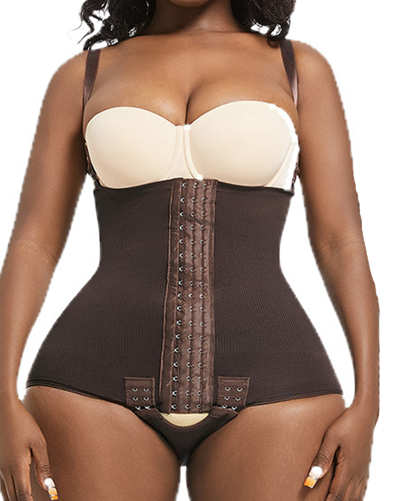 Detachable Shoulder Straps Buckle-Up Open Crotch Tummy Control Shaping Bodysuit