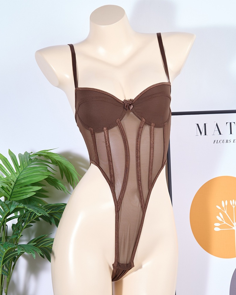 Mesh-Paneled Bodysuit With Underwire