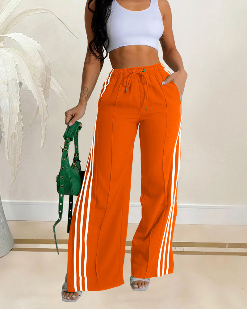 Side Stripe Solid Color Sports Casual Pants