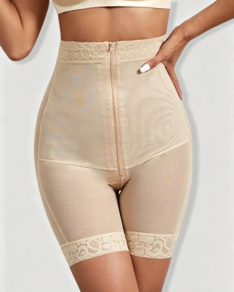 High Waist Hook & Eye Zipper Butt Lifter Shapewear Shorts