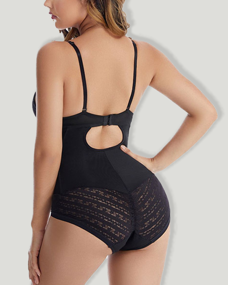 Push-Up Bra Bodysuit Shaper with Steel Bones & Lace Butt Lifter