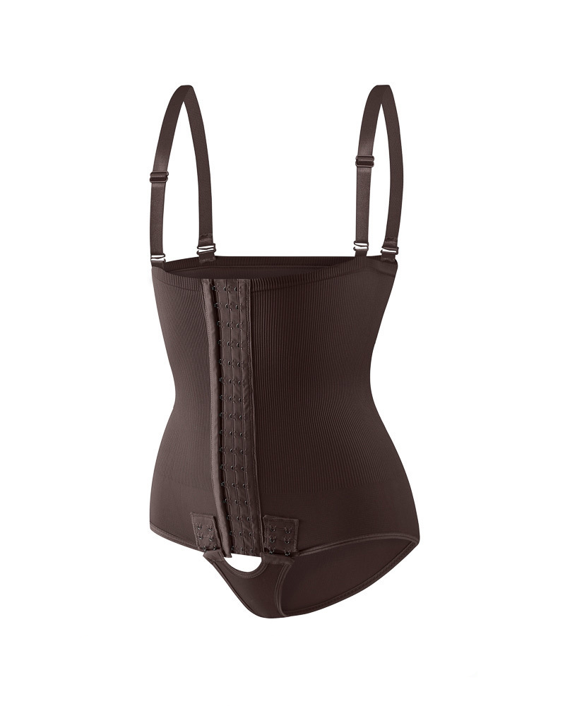 Detachable Shoulder Straps Buckle-Up Open Crotch Tummy Control Shaping Bodysuit