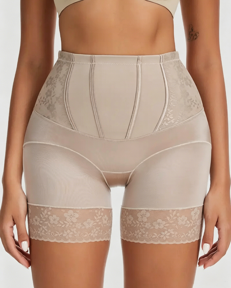 Lace Trim Seamless High Waist Butt Lifter Shorts