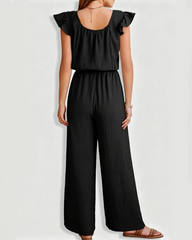 Square Neck Ruffle Sleeve Drawstring Waist Jumpsuit with Pockets