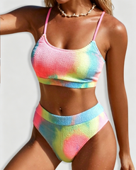 Two Piece Tie Dye Waffle Texture Bikini Set