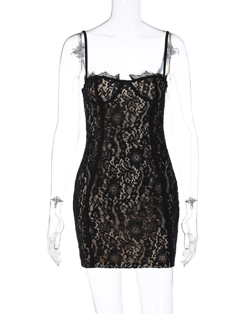 Lace Corset Bustier Spaghetti Strap Bodycon Mini Dress