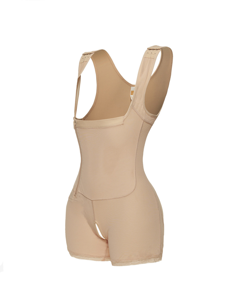 Side Zipper And Button Onesie Body Shaping Garment For Tummy Control And Hip Lifting