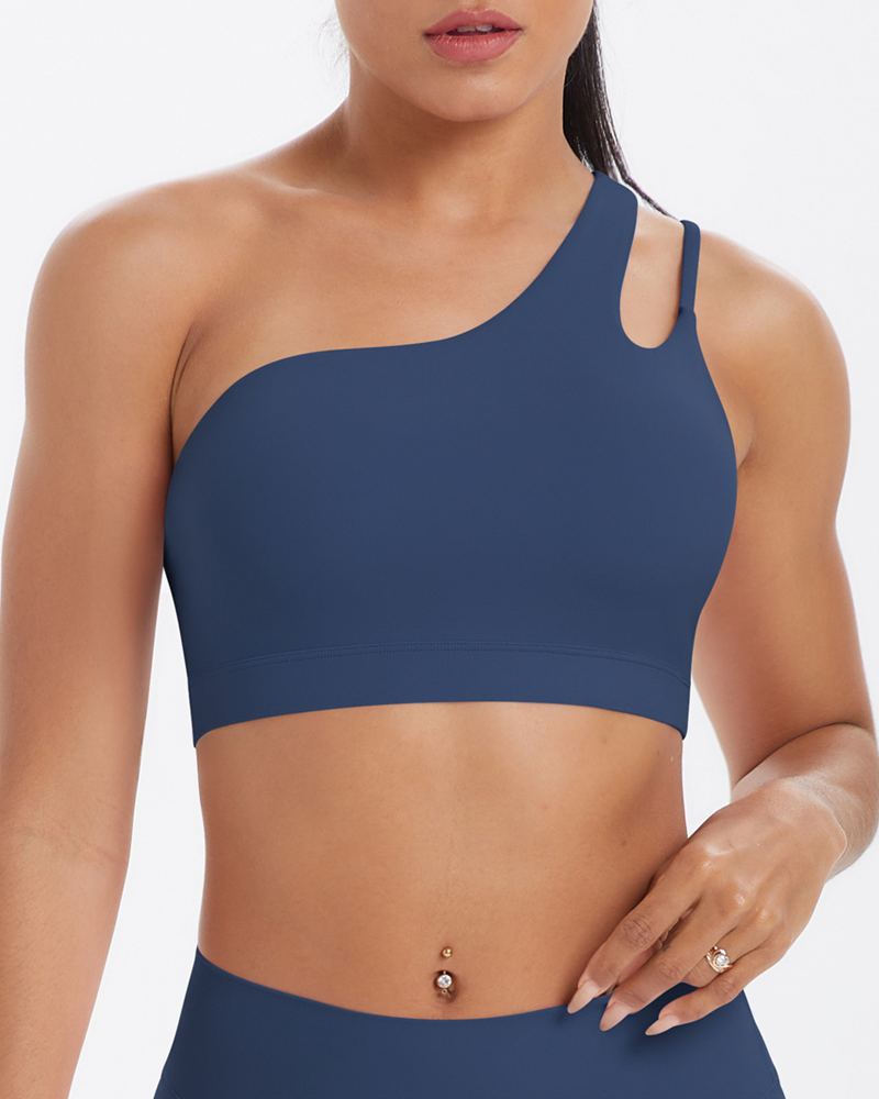 Asymmetrical One-Shoulder Backless Sports Bra