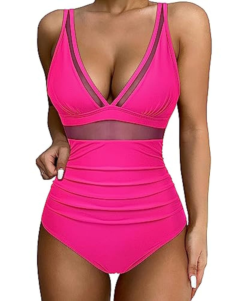 Mesh Panel High Waist Tummy Control One-Piece Swimsuit