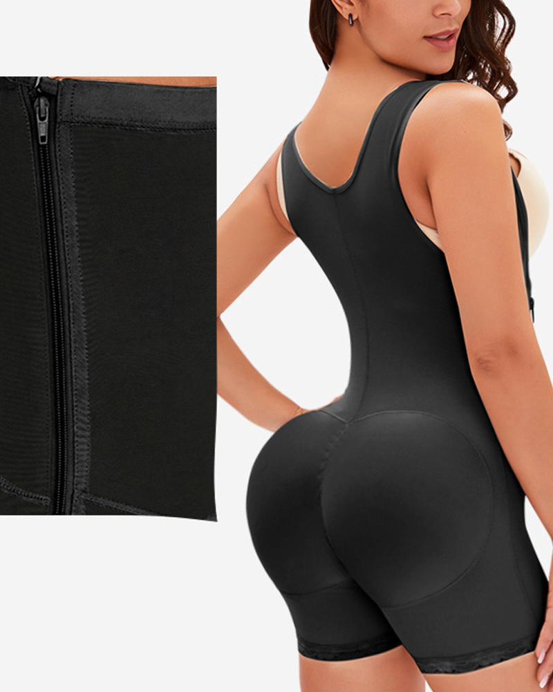 Side Zipper And Button Onesie Body Shaping Garment For Tummy Control And Hip Lifting