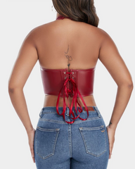 PU Leather Button Down Vest Corset