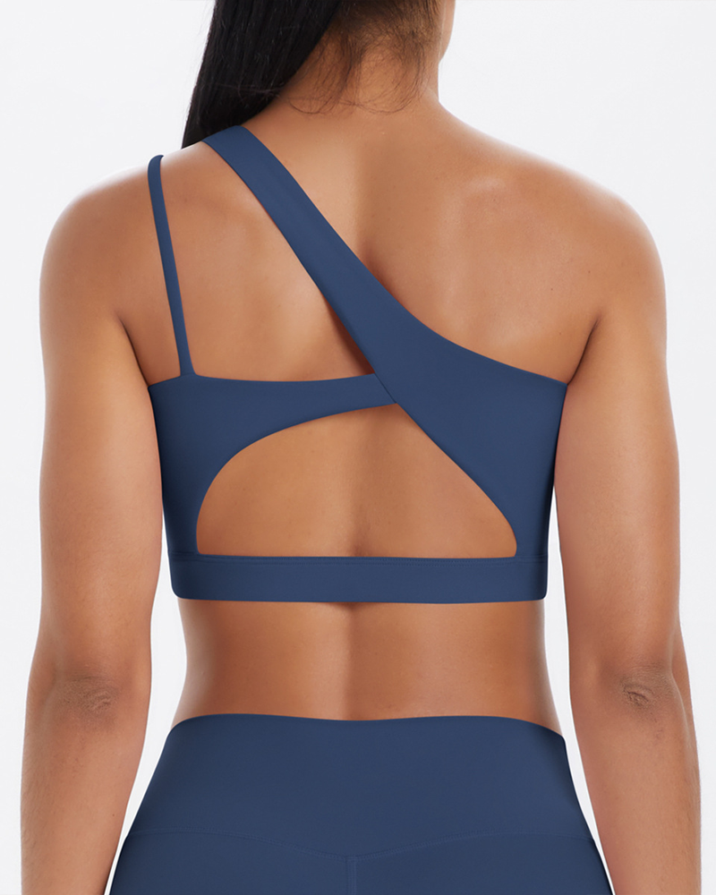 Asymmetrical One-Shoulder Backless Sports Bra