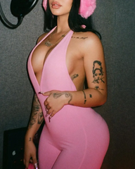 Deep V-Neck Neckband Backless Bodysuit High-Waisted Hip-Lifting Jumpsuit