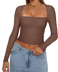 Long Sleeve Square Neck T-Shirt Top