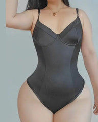 Womens Shapewear Bodysuit Tummy Control Seamless Ribbed Body Shaper Thong Sleeveless Adjustable Spaghetti Strap