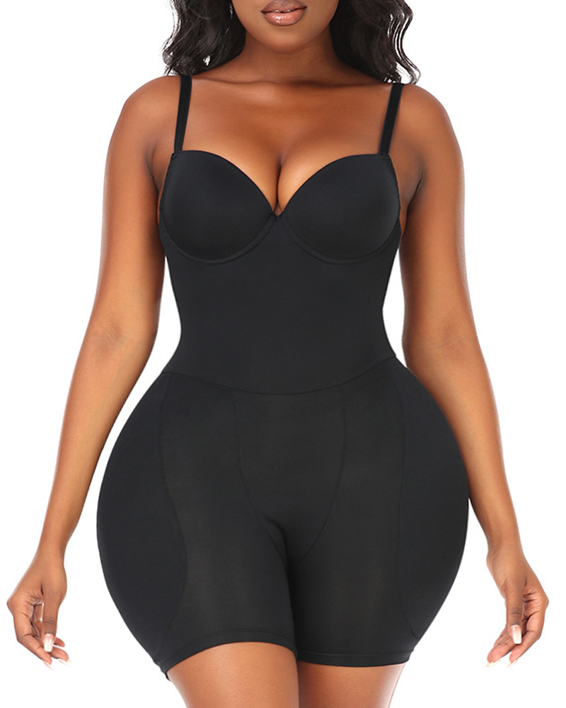Open-Back Underbust Bra Tummy Control Butt Lifting Body Shaper with Hip Pads
