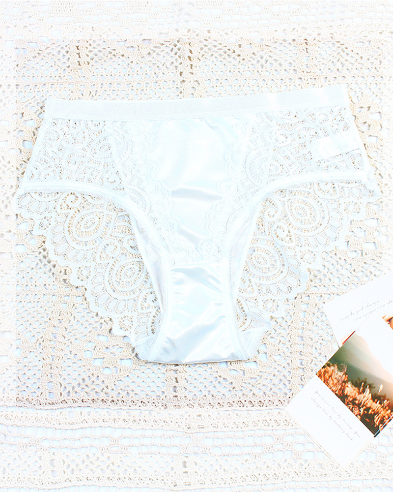 High-Waisted Breathable Color-Blocked Lace Floral Design