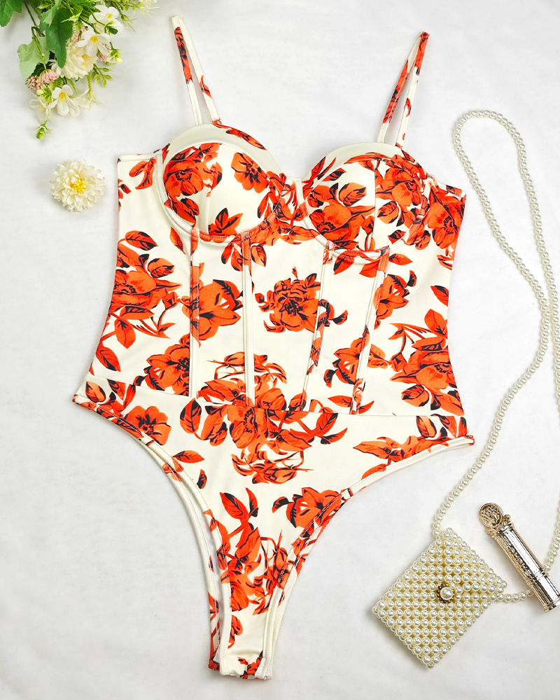 Printed Fishbone Underwire Shaping Bodysuit