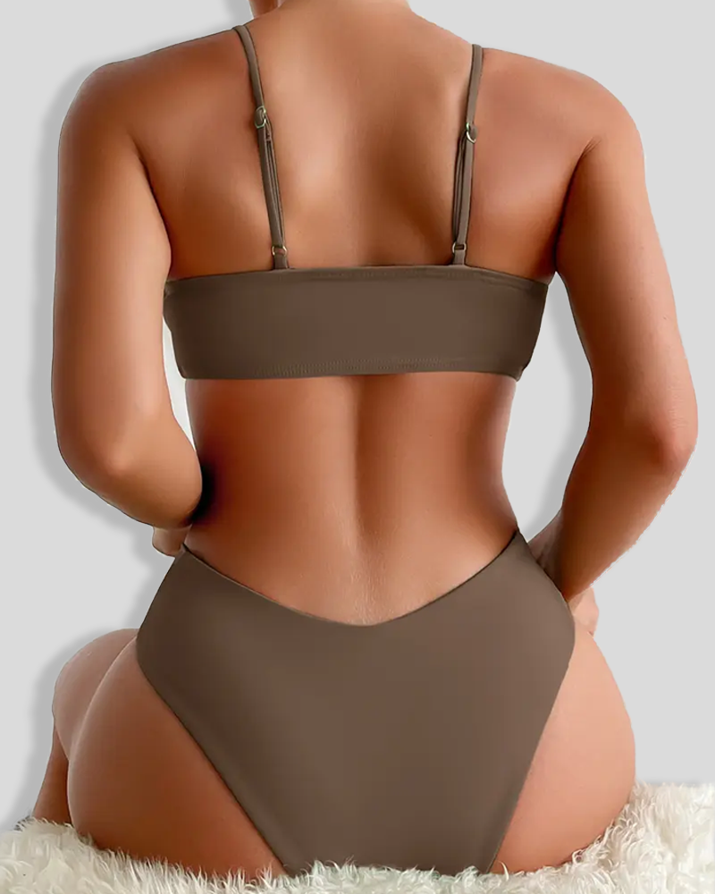 Drawstring Adjustable Top High Waist Bottom Bikini Set