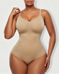 Deep V-Neck Adjustable Strap Back-Opening Bodysuit Shaper