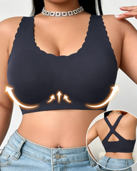 Seamless Scalloped Edge Heart Cutout Crisscross Back Wireless Bra