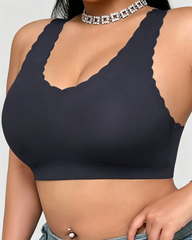 Seamless Scalloped Edge Heart Cutout Crisscross Back Wireless Bra