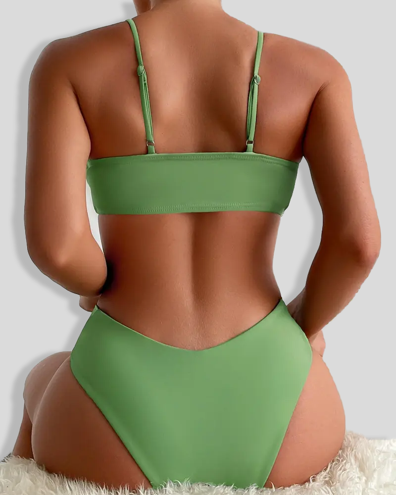 Drawstring Adjustable Top High Waist Bottom Bikini Set