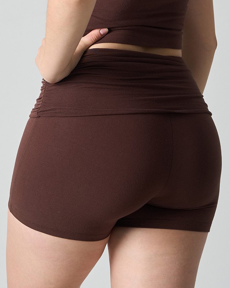 High Waist Ruched Fold-Over Yoga Biker Shorts