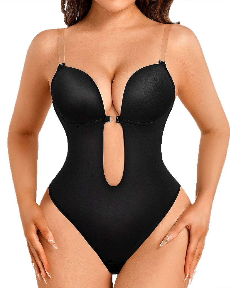 Deep V Backless Bodysuit With Bust Support Shaping And Invisible Shoulder Straps